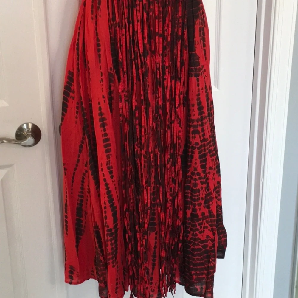 Michael Kors Fringe Weave Sleeveless V Neck Maxi Dress Red and Black size XS